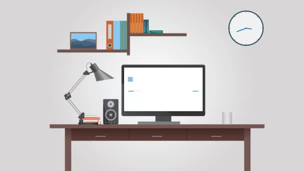 Cartoon Workplace Modern Colorful Office Flat Animation Animated Video — стоковое видео
