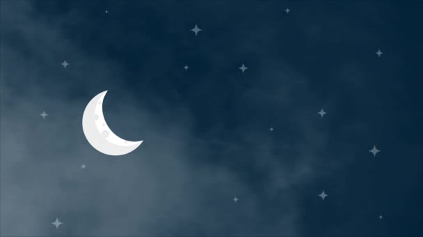 美丽的新月 星云密布 夜晚时光飞逝环路动画 — 图库视频影像
