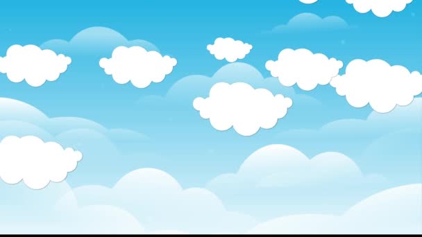 Ciel Bleu Plein Nuages Descendant Cartoon Sky Arrière Plan Vidéo — Video