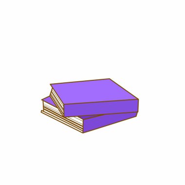 Vector illustration, stack of 2 purple books tilted, isolated white background.