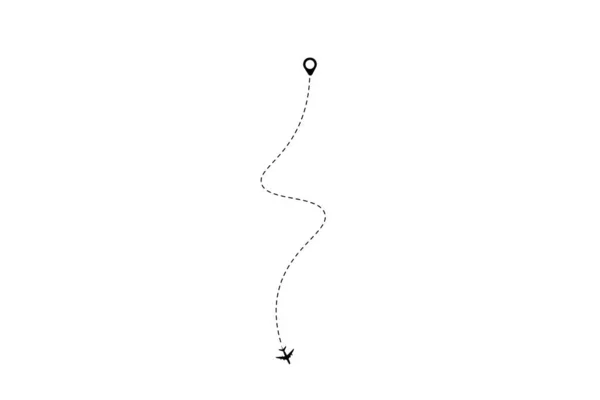 Konum simgesi düz dizaynlı kesik çizgi uçak ve bisiklet rotası seti