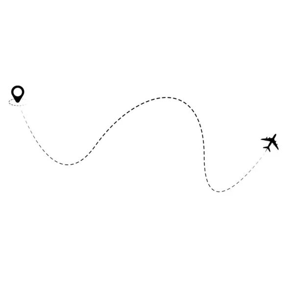 Conjunto Ruta Avión Línea Discontinua Con Icono Ubicación — Vector de stock