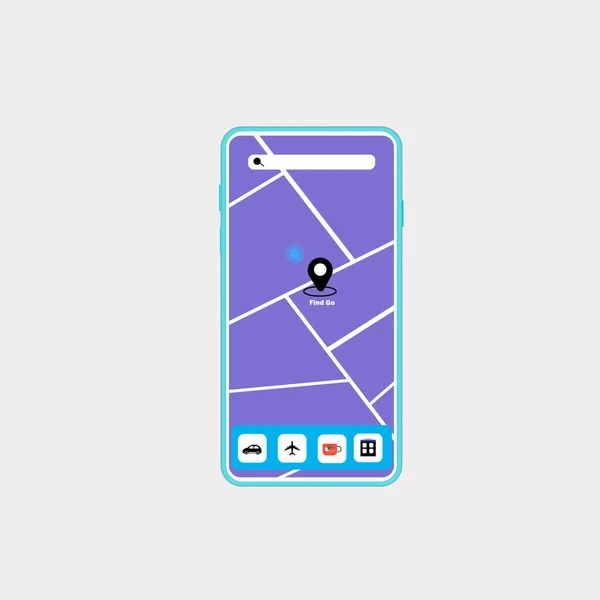 Navigazione Mobile Gps Cellulare Con Mappa Pin Vector — Vettoriale Stock