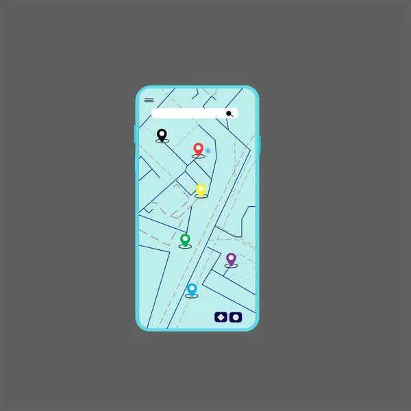Mobiles Gps Navigation Auf Dem Handy Mit Karte Und Pin — Stockvektor