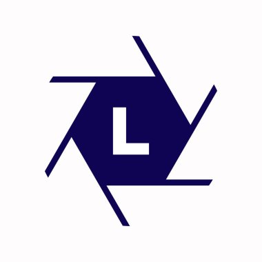 İlk harf L Fotoğraf Makinesi Lens Kavramı. Fotoğraf Logosu Birleştirilmiş L Harfi Kamera Logosu
