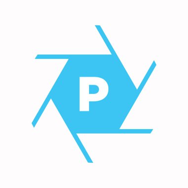 Baş harf P Fotoğraf Makinesi Lens Konsepti. Fotoğraf Logosu Birleşmiş P Harfi Kamera Logosu