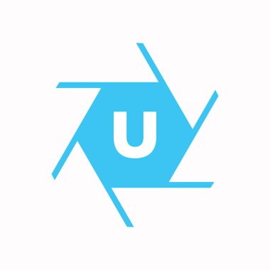 İlk Harf U Fotoğraf Makinesi Lens Kavramı. Fotoğraf Logosu Birleşmiş U Harfi Kamera Logosu