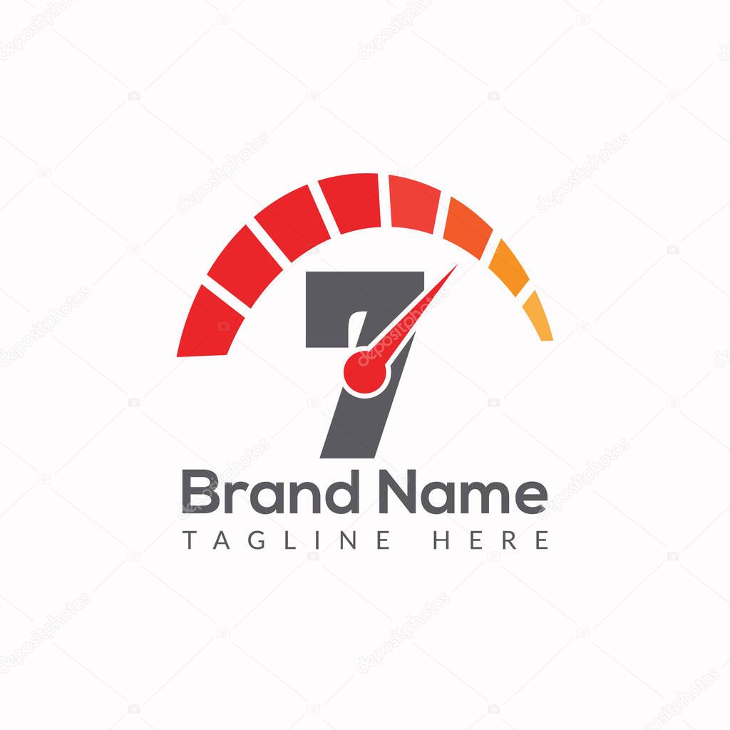 Speed Logo On Letter 7 Template. Speed On 7 Letter, Initial Speed Sign Concept