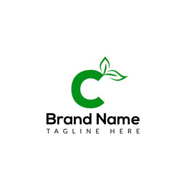 Eco Logo On Letter C Template. Eco On C Letter, Initial Eco, Leaf, Nature, Green Sign Concept