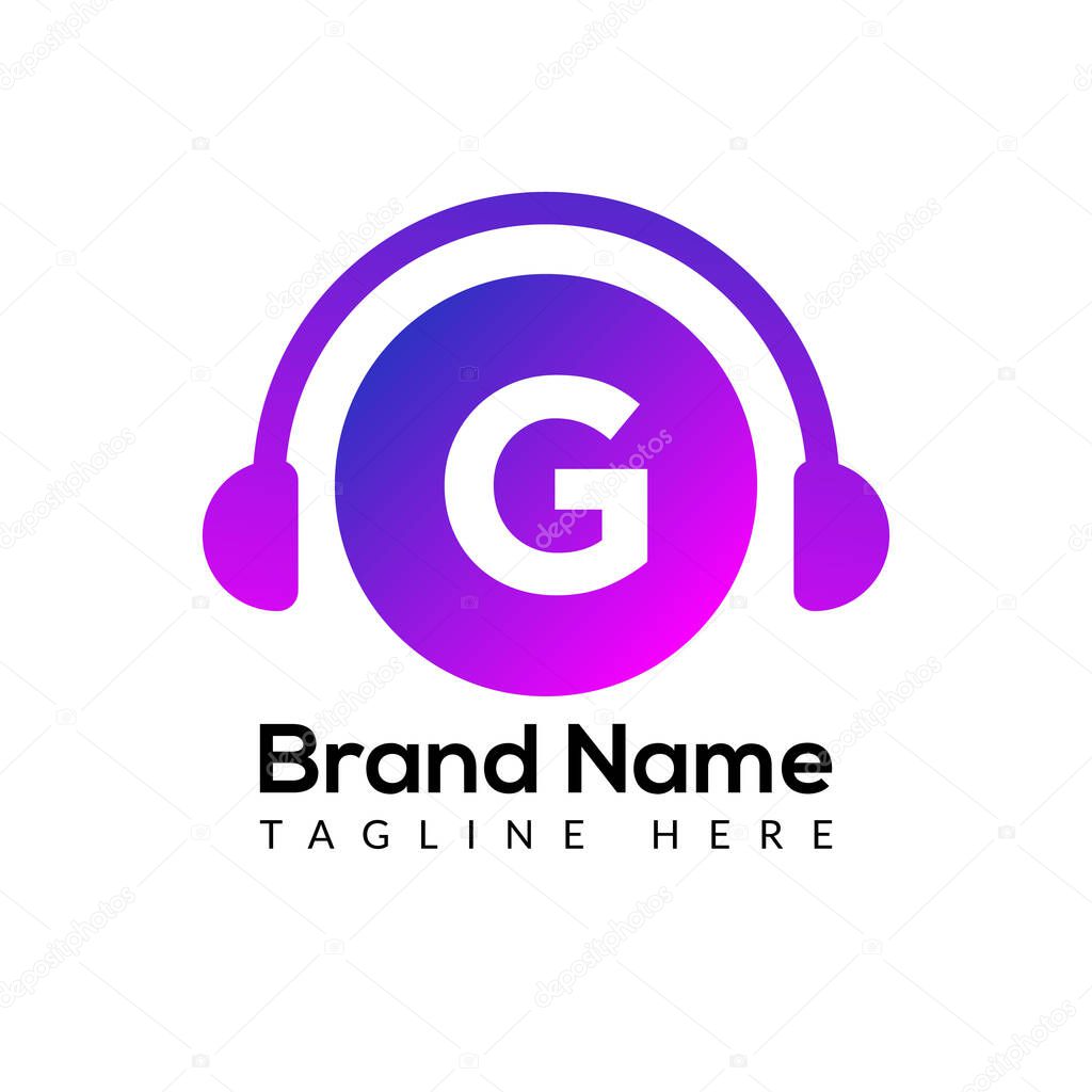 Headphone Template On G Letter.Music And Podcast Logo Design Headphone Concept