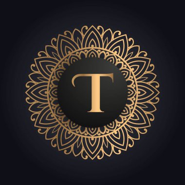 Birinci sınıf T logo ikonu tasarımı. Lüks mücevher çerçeve kenar logoti. Güzellik, Moda, Spa ikonu logo tasarımı