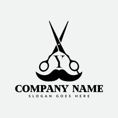 Y harfi üzerinde kuaför ve kuaför logosu. Logotype Kavramlı Berber Dükkanı Simgesi
