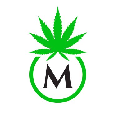 Kenevir Logosu M Alfabe Terapi, Sağlık ve Marihuana Logosu Sembolü.