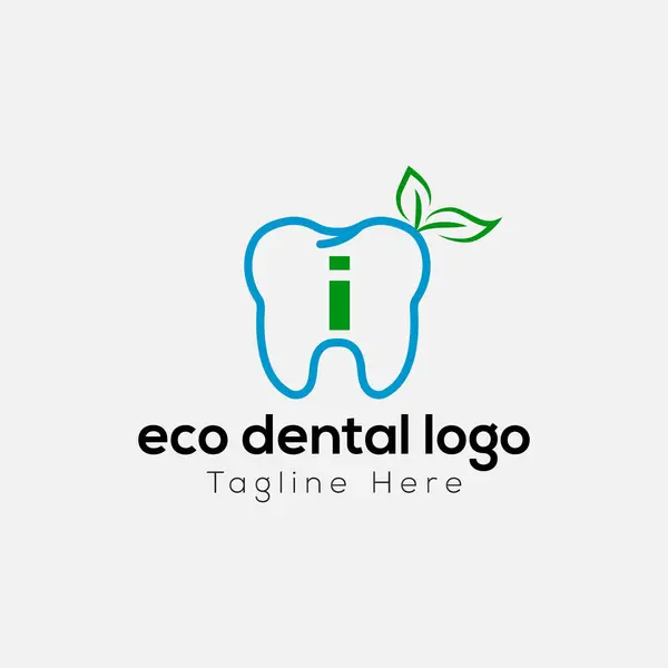 stock vector Eco Dental Logo On Letter I Template. Eco Dental On I Letter, Initial Eco Dental, Teeth Sign Concept