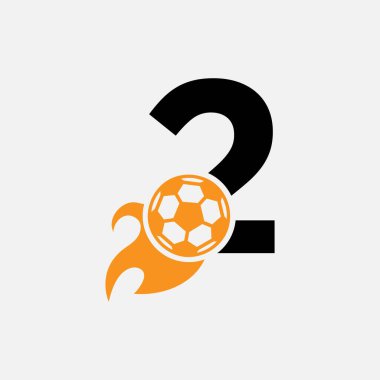 İlk Harf 2 Futbol Logosu Hareketli Futbol Simgesi ve Ateş sembolü. Futbol Logosu Vektör Şablonu