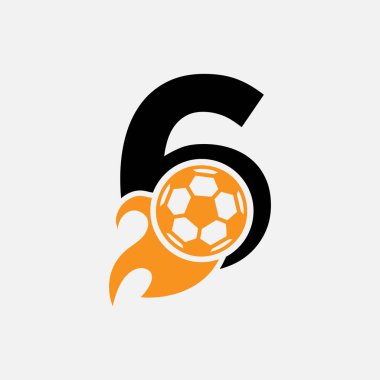 Harf 6 Futbol Logosu Hareketli Futbol Simgesi ve Ateş sembolü. Futbol Logosu Vektör Şablonu