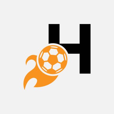 H harfi futbol logosu hareketli futbol simgesi ve ateş sembolü. Futbol Logosu Vektör Şablonu