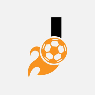 Hareket eden futbol ikonu ve ateş sembolüyle ilk harf I futbol logosu kavramı. Futbol Logosu Vektör Şablonu