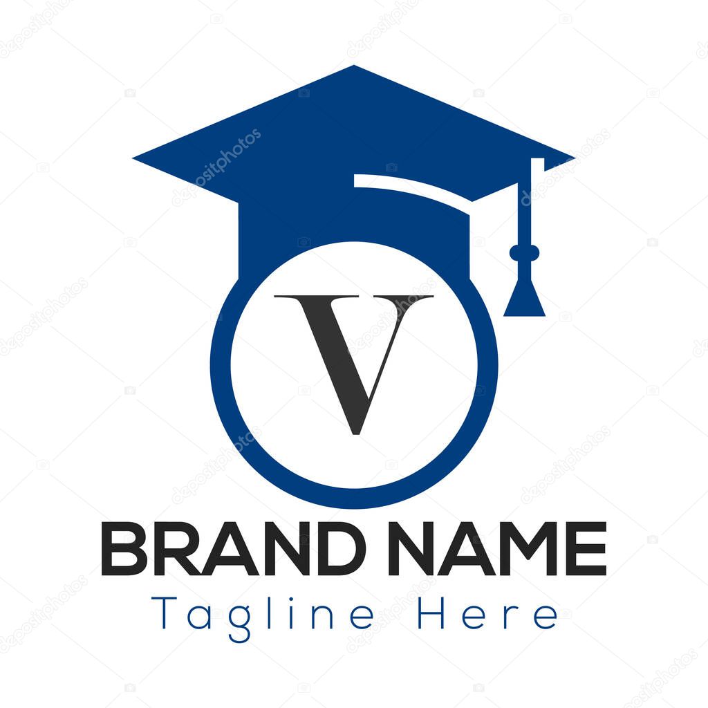 Education Logo On Letter V Template. Initial Educational Sign Concept Template