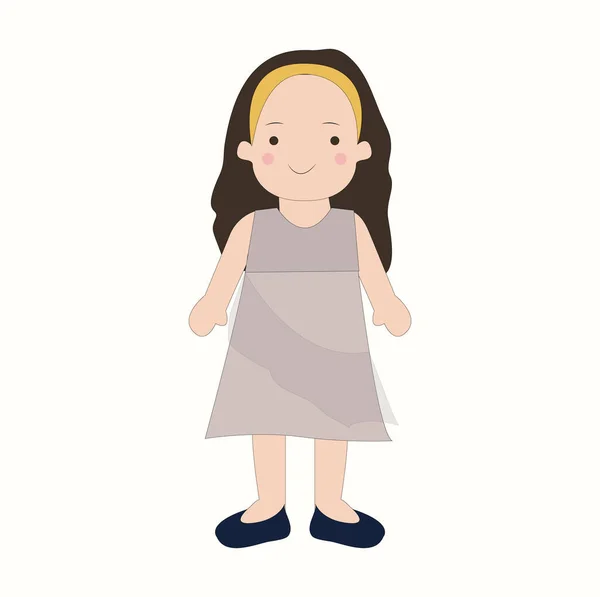 Cute Girl Dress Little Model Dark Hairstyle Funny Girls Character — Stock Vector