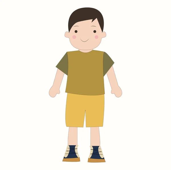 Dark Haired Little Boy Preschool Age Overalls Isolated Cartoon Style — стоковый вектор