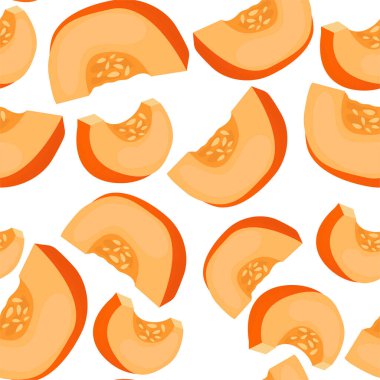 Buah Labu: Balkabakları. Beyaz arka planda taze sarı kesimli balkabağı meyvesi çizimi.