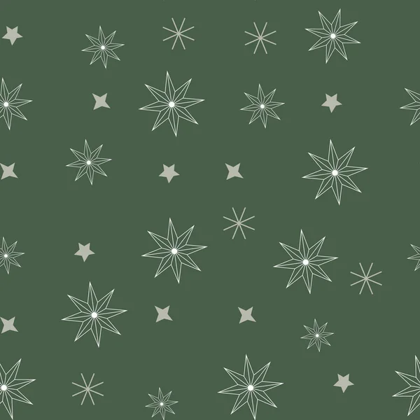 Рождественский Бесшовный Узор Золотыми Снежинками Зеленом Фоне Праздничный Дизайн Украшения — стоковый вектор