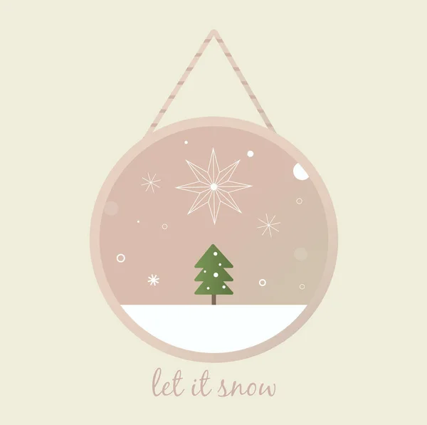 Beyaz dantel kar tanelerinden yapılmış Noel ağacı. Beytüllahim Yıldızı kafasının üstünde parlıyor. Karanlık gece gökyüzü. Koyu mavi arka plan. Düz vektör çizimi.