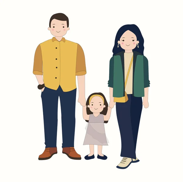 Lycklig Familj Far Mor Son Och Dotter Föräldrarna Har Hand — Stock vektor