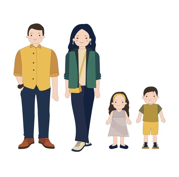 幸せな家族だ 両親は子供たちの手を握っている 肖像画 — ストックベクタ