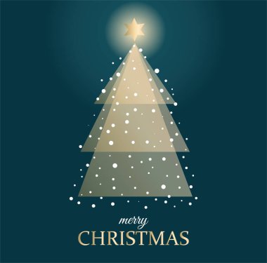 Christmas tree made of white lace snowflakes. The Star of Bethlehem shines on the top of his head. Dark night sky. Dark blue background. Flat vector illustration with gradient. clipart