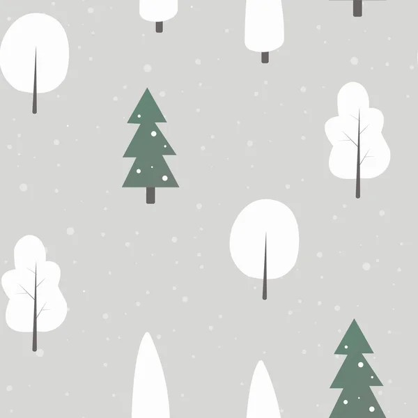 Κάρτα Χιονισμένο Δάσος Χειμώνα Σετ Διακοσμητικά Χριστουγεννιάτικα Doodle Χριστουγεννιάτικα Δέντρα — Διανυσματικό Αρχείο