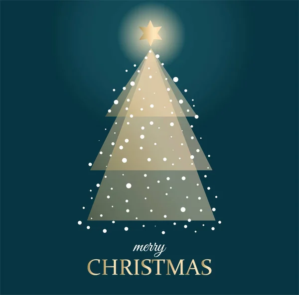 Beyaz dantel kar tanelerinden yapılmış Noel ağacı. Beytüllahim Yıldızı kafasının üstünde parlıyor. Karanlık gece gökyüzü. Koyu mavi arka plan. Düz vektör çizimi.