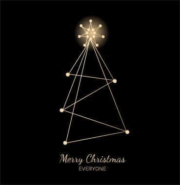 Beyaz dantel kar tanelerinden yapılmış Noel ağacı. Beytüllahim Yıldızı kafasının üstünde parlıyor. Karanlık gece gökyüzü. Koyu mavi arka plan. Düz vektör çizimi.