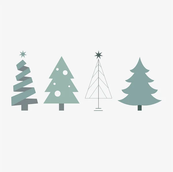 Cartão Com Neve Floresta Inverno Definir Decorativos Natal Doodle Árvores — Vetor de Stock