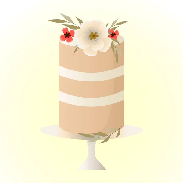 Pastel Boda Decorado Con Flores Hojas Pastel Cumpleaños Boda — Vector de stock
