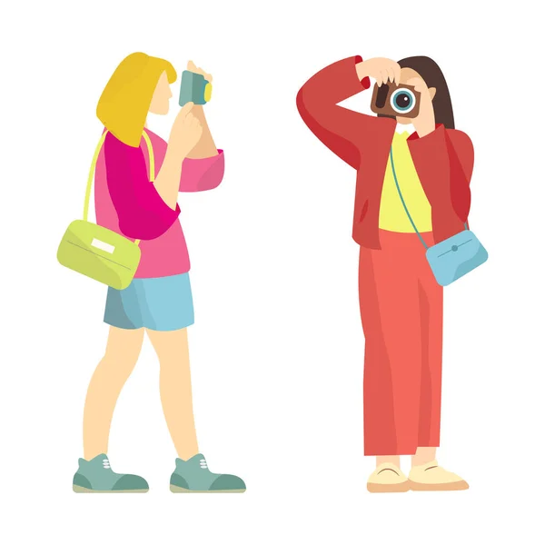 Turis Karakter Pasangan Muda Keluarga Wisatawan Bepergian Dengan Ransel Dan - Stok Vektor