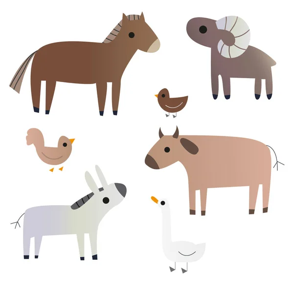 Conjunto Animales Con Una Granja Estilo Dibujos Animados Ilustración Vectorial — Vector de stock