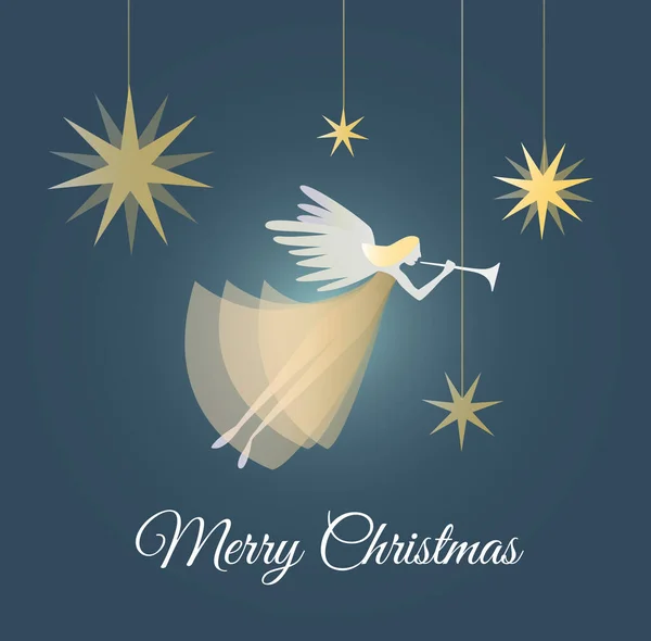 Noel 'de şehrin meleği. Melekli zarif bir Noel kartı.