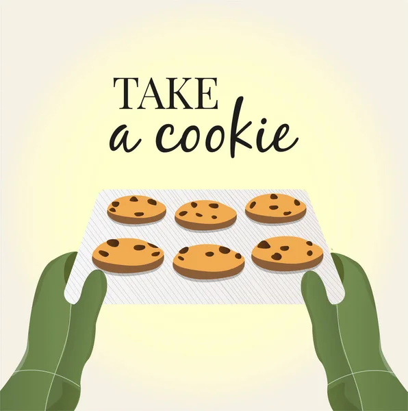 Zelfgemaakte Cookies Een Pan Vers Gebakken Stapte Uit Oven Home — Stockvector