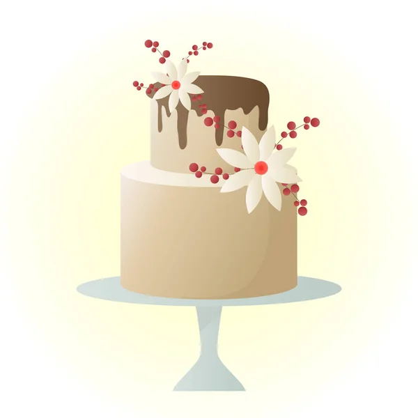 Wedding Cake Decorated Flowers Leaves Birthday Wedding Cake — Stock Vector