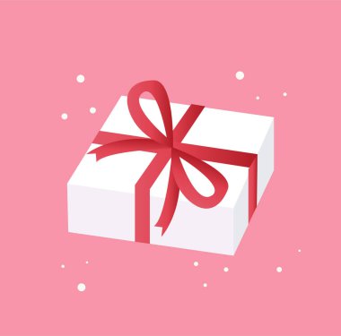 present box top with red bow and ribbons. Vector illustration