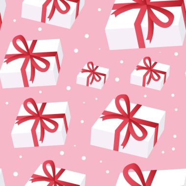 present box top with red bow and ribbons. Vector illustration
