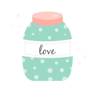 cute jar with hearts and inscription with love, flat illustration with hearts and jar, valentines day concept, vector illustration for greetings