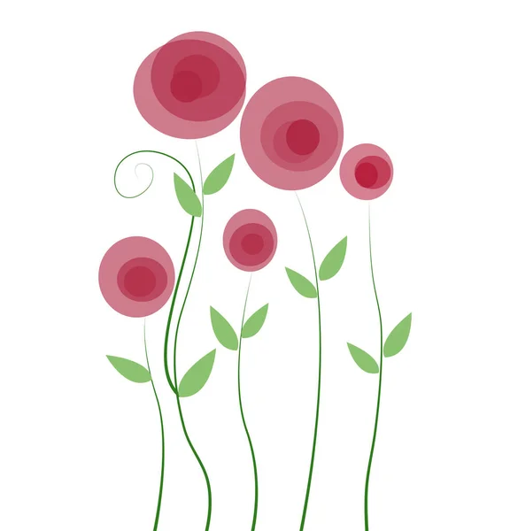 Blommande Blommor Bukett Isolerade Realistiska Rosa Kronblad Blomma Grenar Blad — Stock vektor