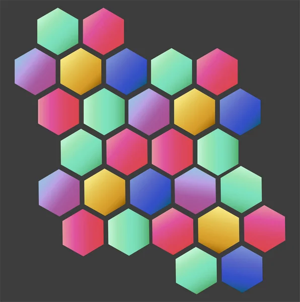 Fond Petits Hexagones Différentes Couleurs Dénivelé Couleur Nid Abeille Gris — Image vectorielle