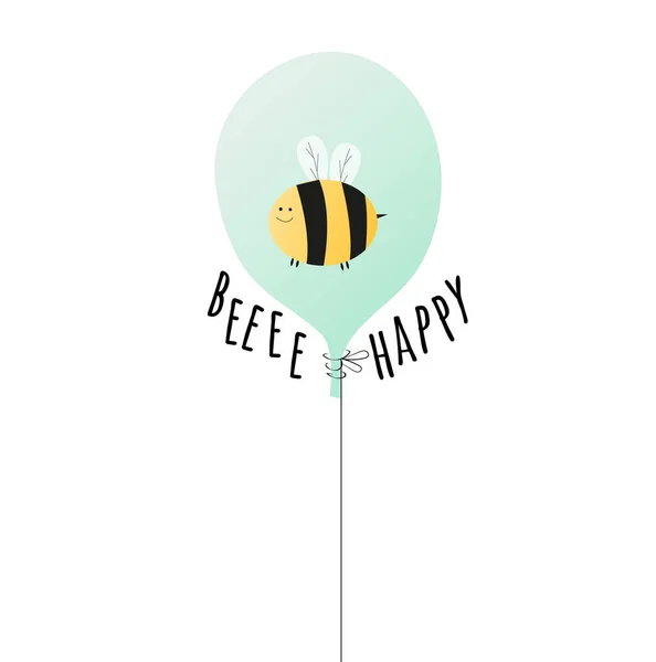 明信片 有趣的蜜蜂用铅笔写的文字背景气球和带有国旗的花环 婴儿图解 — 图库矢量图片