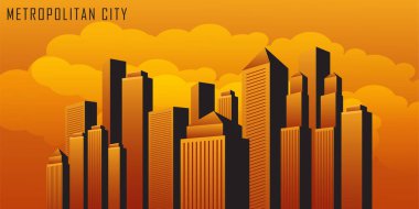 abstract city skyline with skyscrapers and sunset. vector illustration