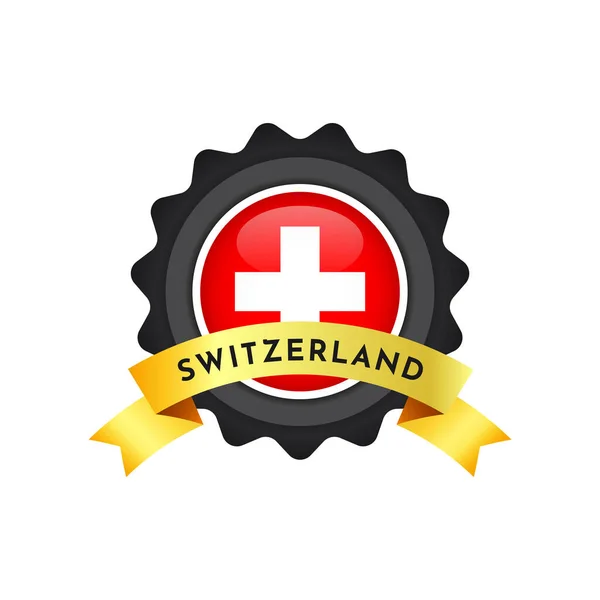Flag Switzerland Emblem Badge Label Template Design —  Vetores de Stock