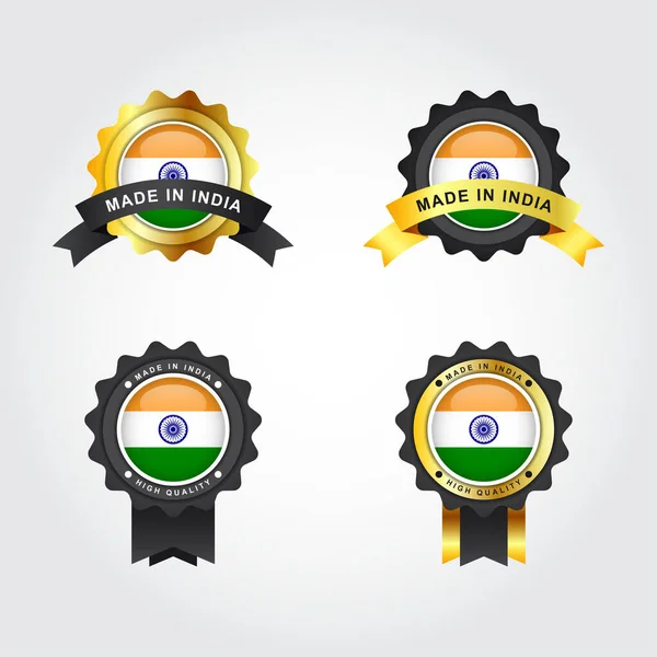 Σύνολο Made India Σήμα Έμβλημα Ετικέτες Εικονογράφηση Πρότυπο Σχεδιασμό — Διανυσματικό Αρχείο